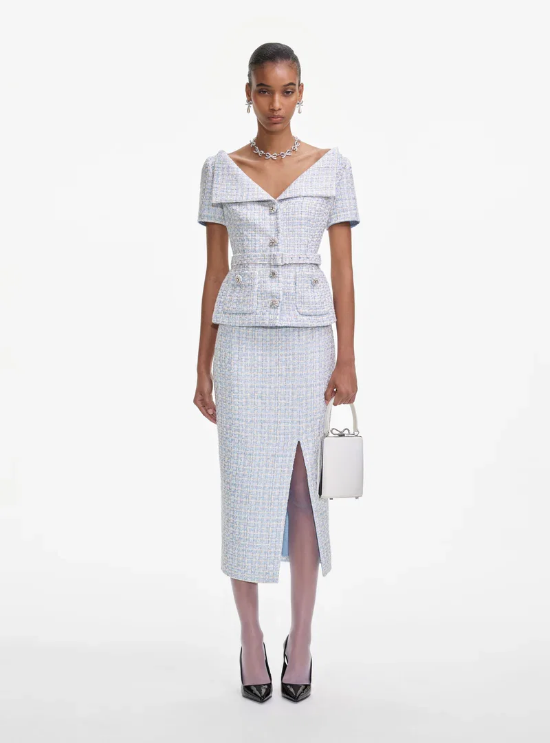BLUE BOUCLE MIDI DRESS
