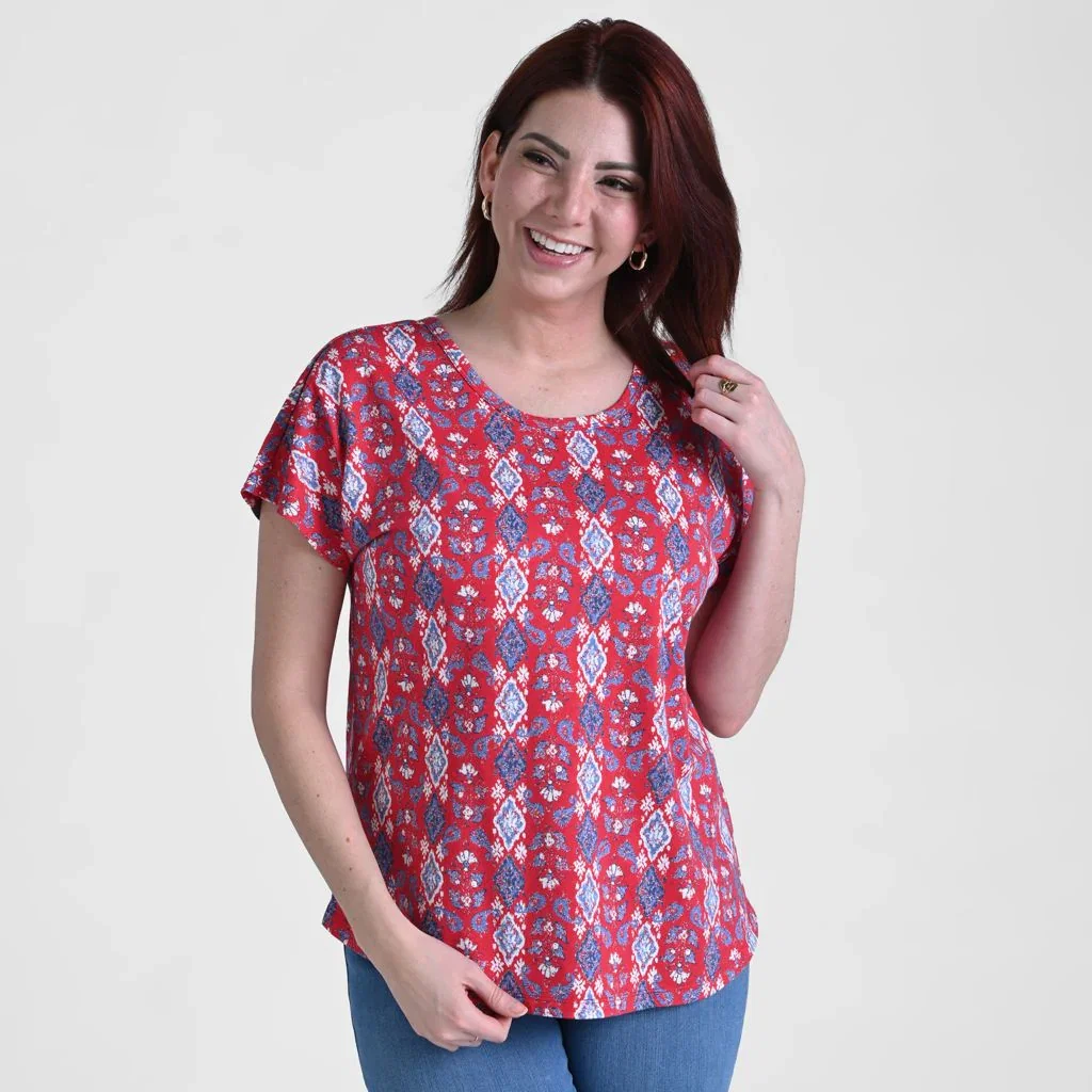 Image of Christopher & Banks Printed Lattice Back Short Sleeve Tee