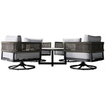 Alegria 5 Piece Chat Set - Round Slat Top Table - 4 Swivel Chairs - UV, Rust, & Weather Resistant