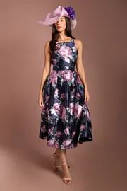 Lisa Tan Strappy Full Skirted Jacquard Midi Dress