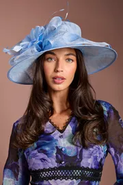 Light Blue Large Floral Rose Hat