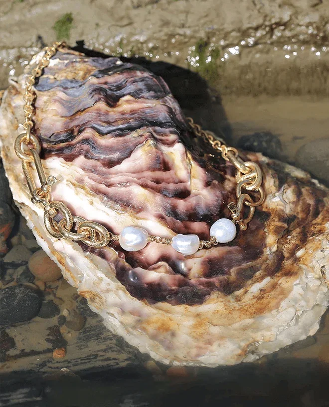 Heavy Boatyard Link Chain & Freshwater Pearl Necklace