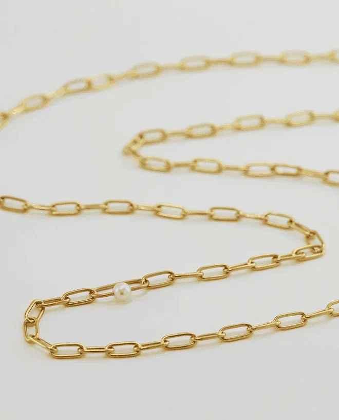 Pea Large Link Necklace with Single Pearl