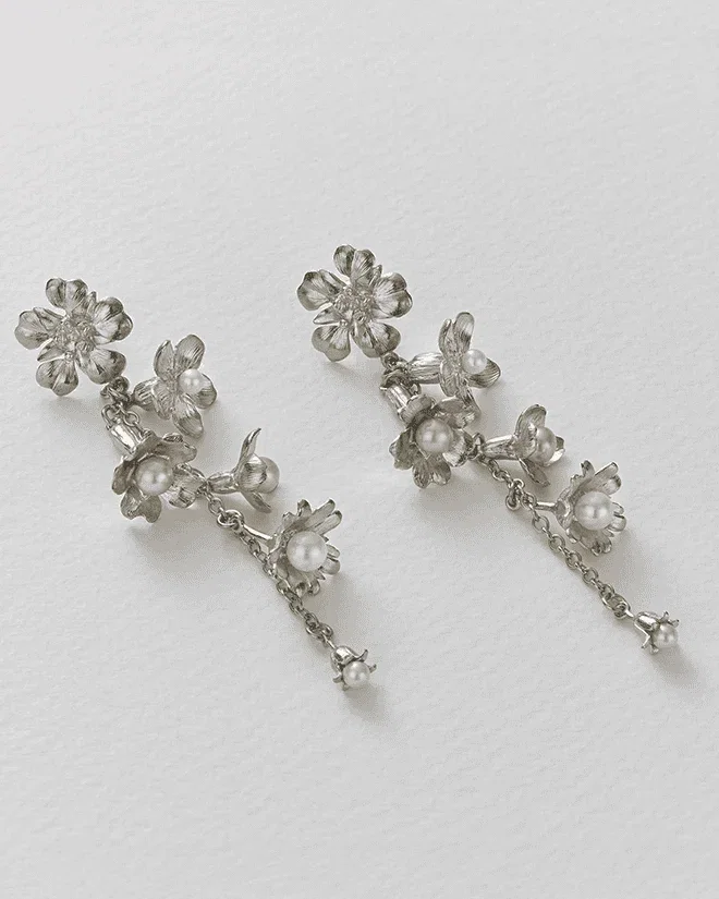 Tumbling Wildflower Pearl Drop Earrings