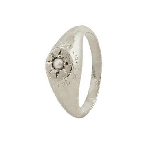 Pearl Signet Ring with "A Star to Guide Me" Engraving