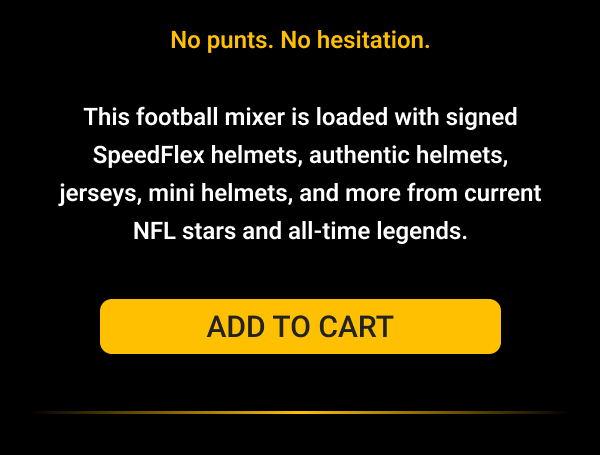 This football mixer is loaded with signed SpeedFlex helmets, authentic helmets, jerseys, mini helmets, and more from current NFL stars and all-time legends.