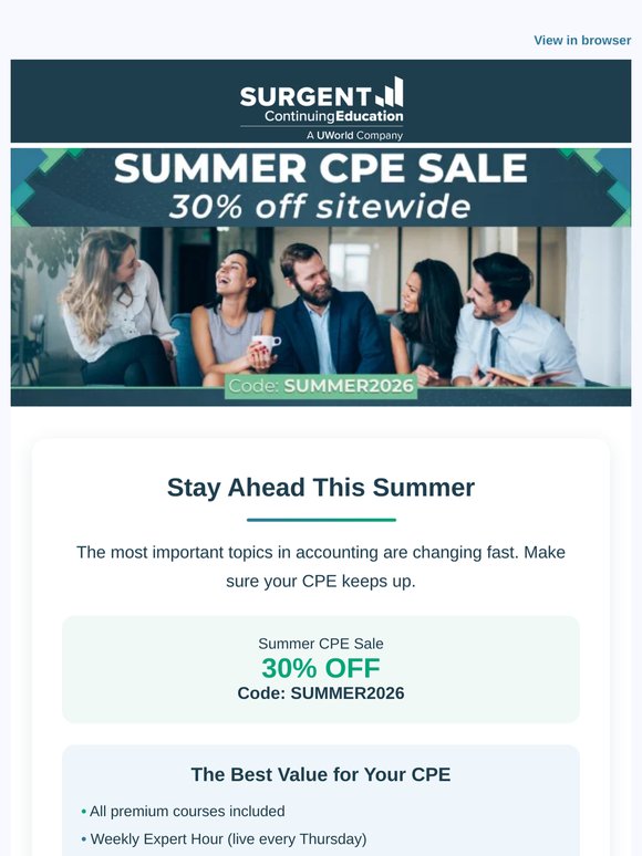 Your Summer CPE Plan Starts Here: Save 30% Sitewide