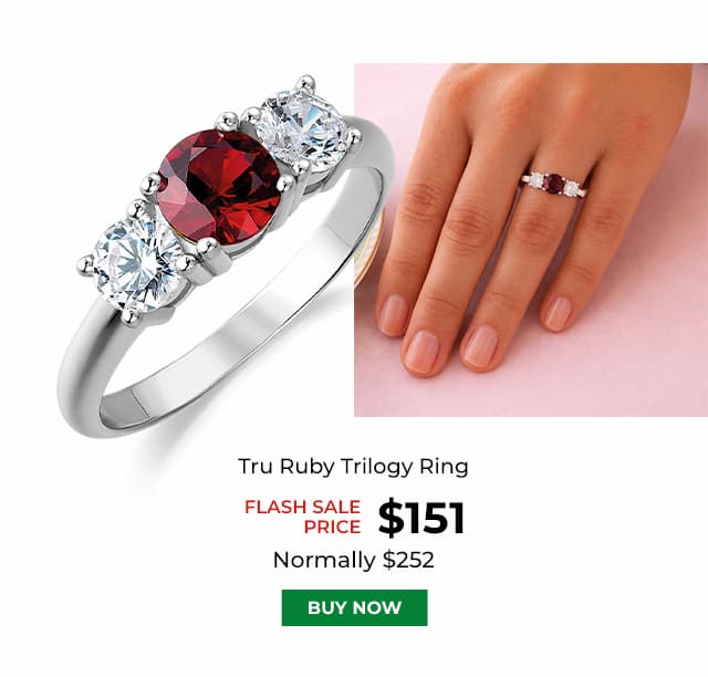 Tru Ruby Trilogy Ring Platinum Clad