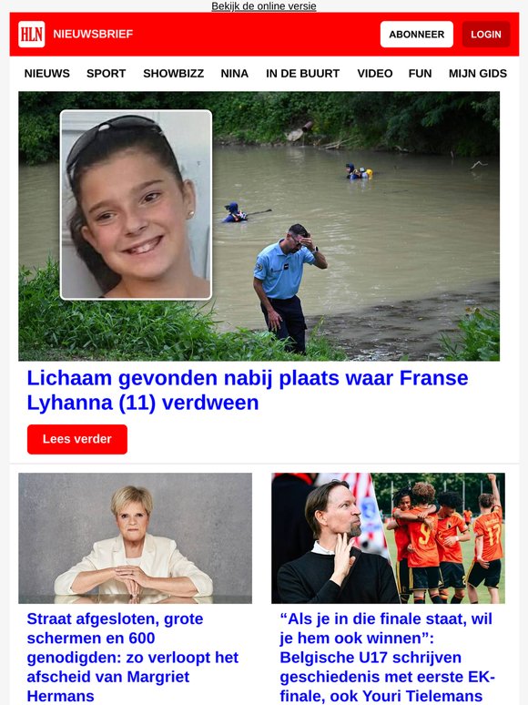 Lichaam gevonden nabij plaats waar Franse Lyhanna (11) verdween - zo verloopt het afscheid van Margriet Hermans - Belgische U17 schrijven geschiedenis met eerste EK-finale