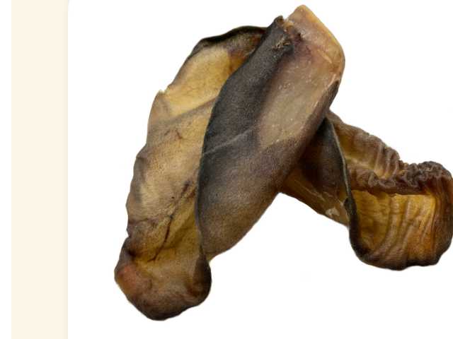 Close-up of Smoked Beef Ear treats.