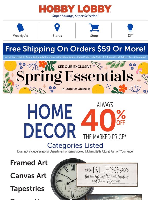 Select Home Decor – Always 40% Off The Marked Price