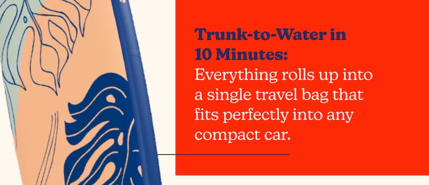 Trunk-to-Water in 10 Minutes: Everything rolls up into a single travel bag that fits perfectly into any compact car.