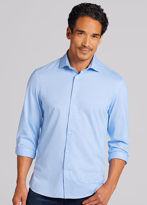 Modern Fit Knit Button-Up Shirt, Light Blue