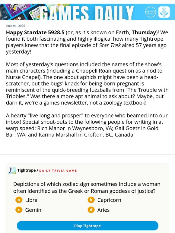 Boldly going where no newsletter's gone before