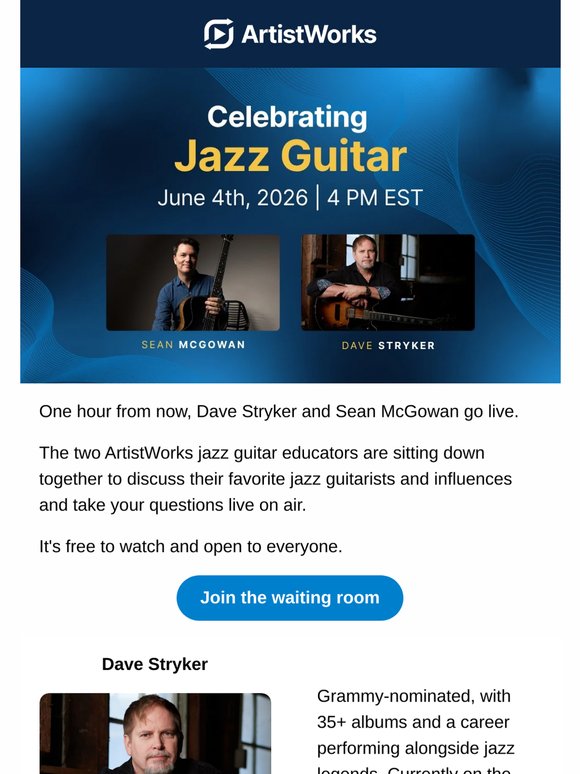 Starting in one hour: Dave Stryker and Sean McGowan go live