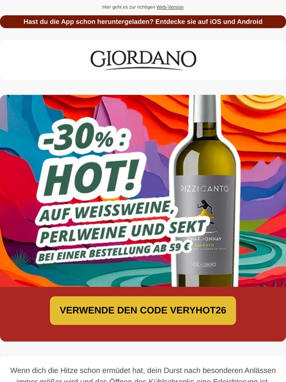 Heiß! -30 % auf Weißweine, Perlweine und Schaumweine: Entdecke den Code