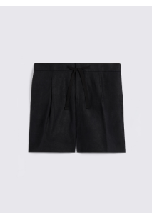 Black Linen-Blend Shorts