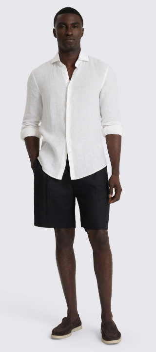 Black Linen-Blend Shorts