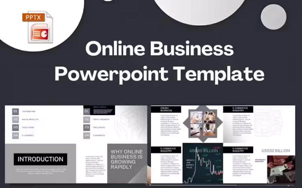 Online Business PowerPoint Template (45 Slides) | Extended License