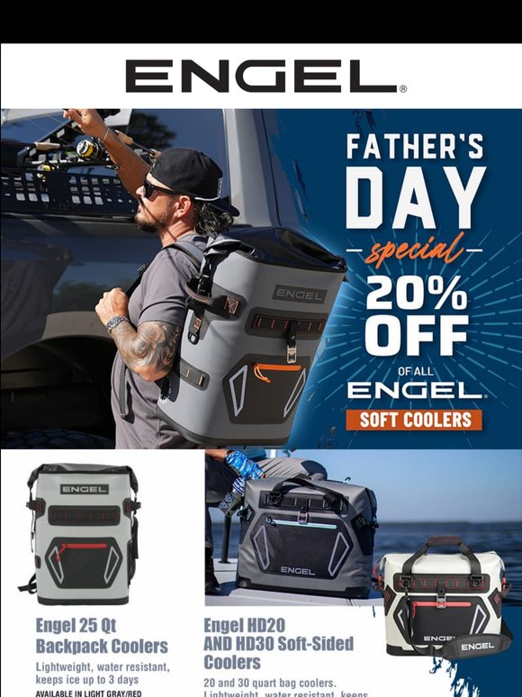 Cool Gift for Dad: 20% Off & Free Shipping on Engel Soft Coolers Thru Father's Day