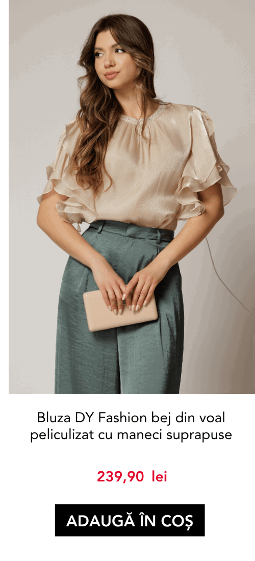 Bluza DY Fashion bej din voal peliculizat cu maneci suprapuse