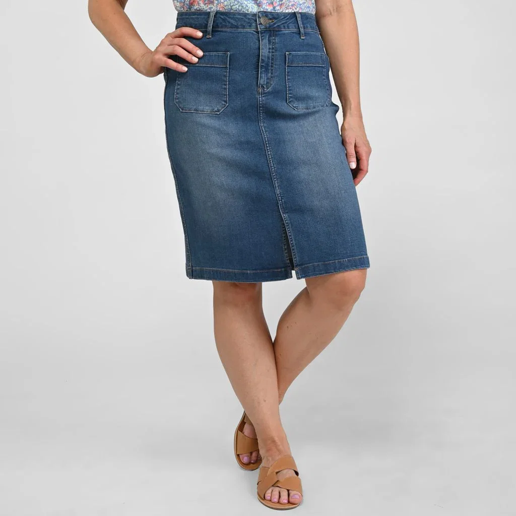 Image of Christopher & Banks Knee Length A-Line Denim Skirt