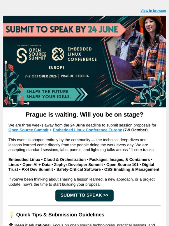 Submit your talk for Open Source Summit + ELC Europe by 24 June