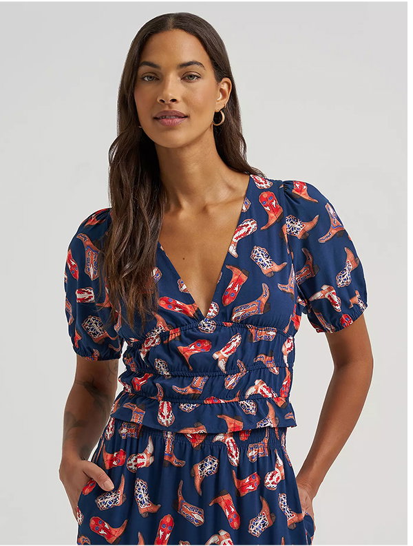 Women's Puff Sleeve V-Neck Blouse