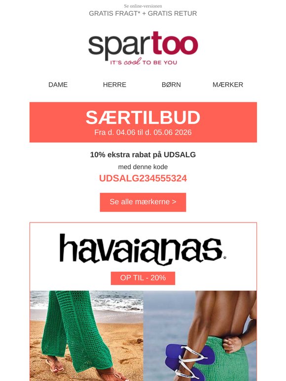 📢 UDSALG : -45% og -10% ekstra på Havaianas, Converse, Crocs, New Balance, Polo Ralph Lauren, Jack & Jones, Only, Vans og Tommy Jeans: tidsbegrænset tilbud med gratis fragt!