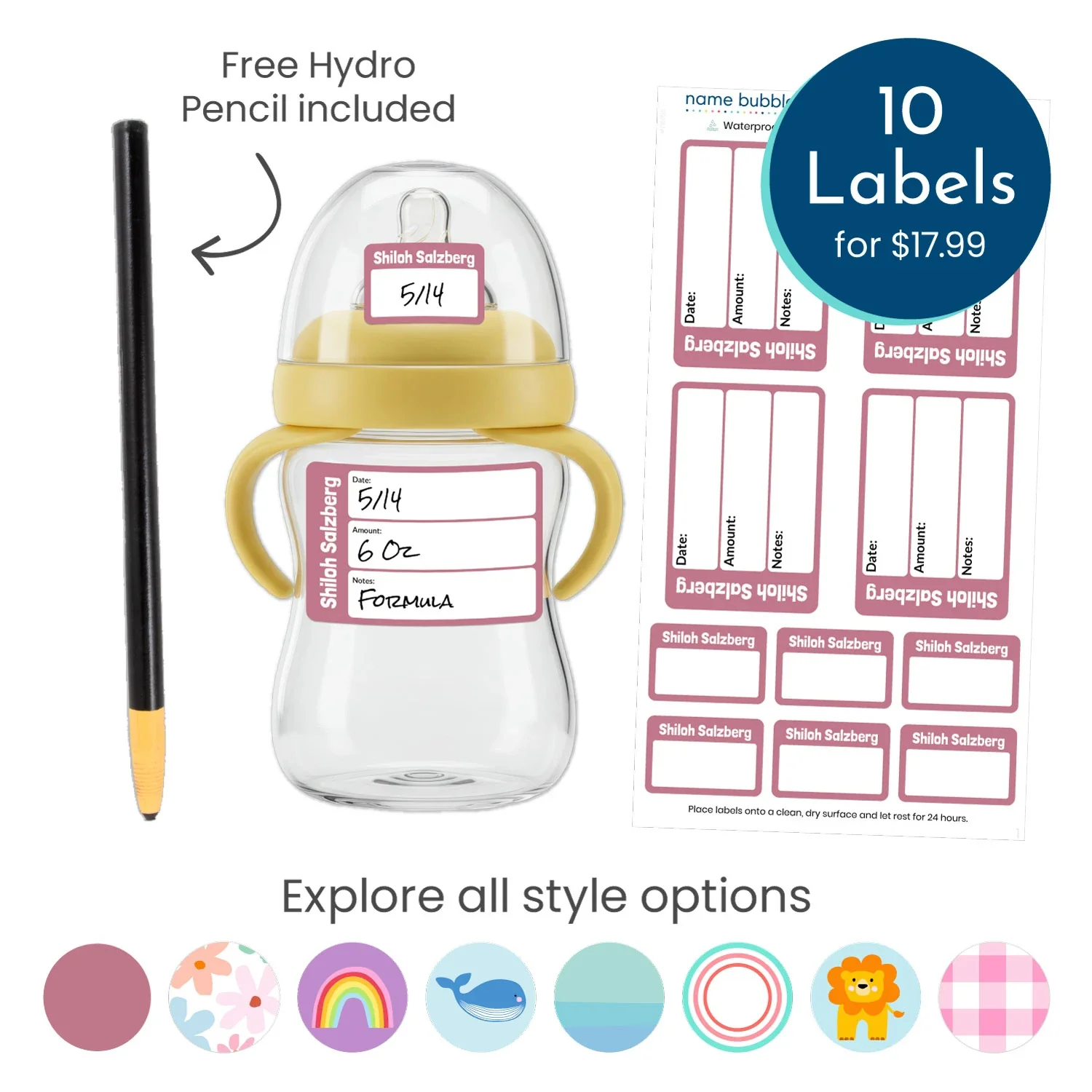 Image of Custom Baby Bottle Date Write-On Labels - Half Order