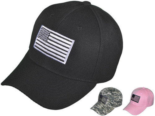 Patriotic Baseball Hats - BK Caps Embroidered USA Flag (3 Colors Available) - 5038