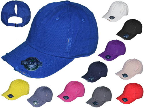 Ponytail Vintage Ladies Dad Hats  -  PREMIUM Cotton Low Profile Ripped Distressed Baseball Caps - 5355
