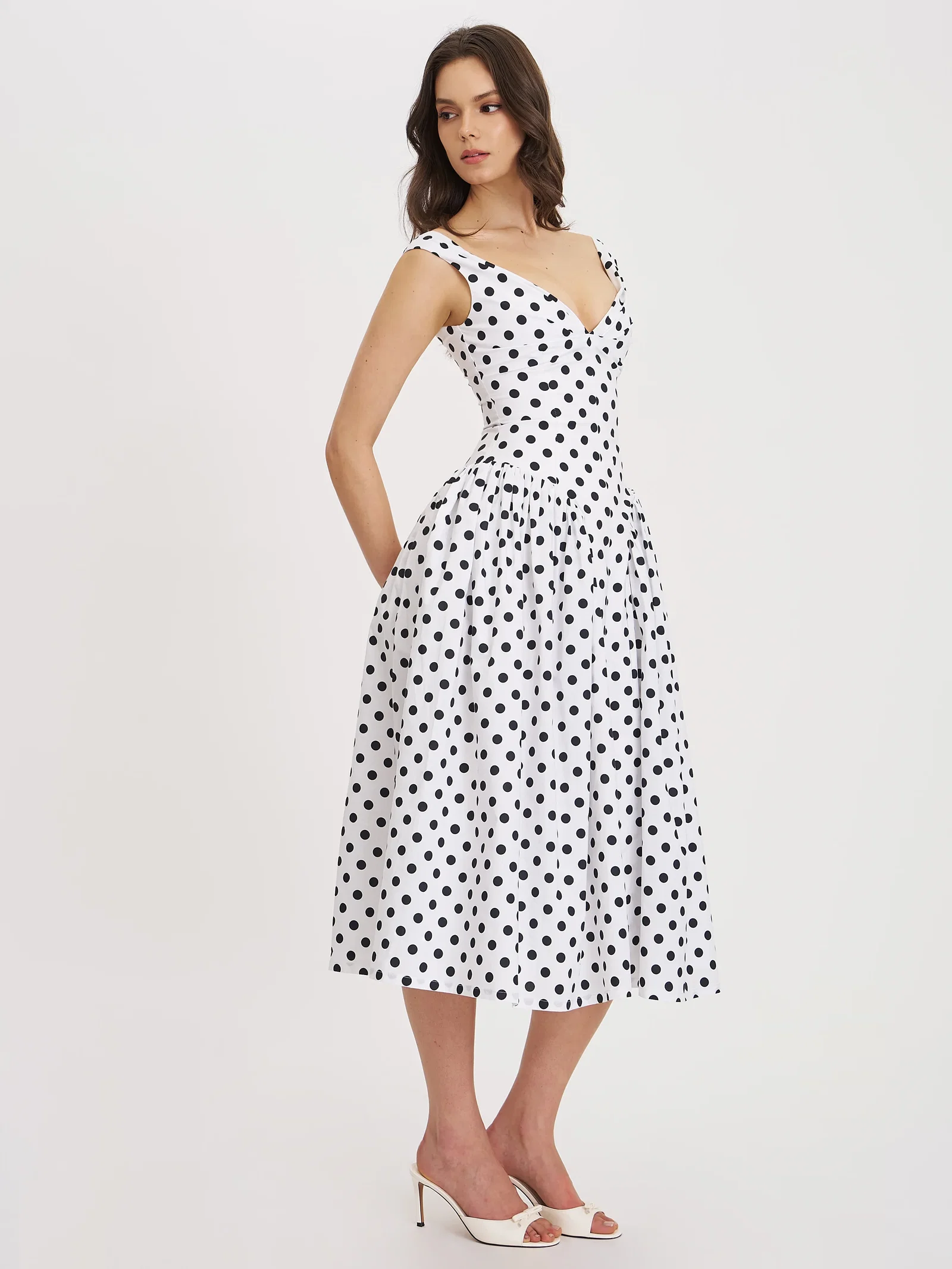 Rahma Polka Dot Cotton Poplin Drop Waist Midi Dress