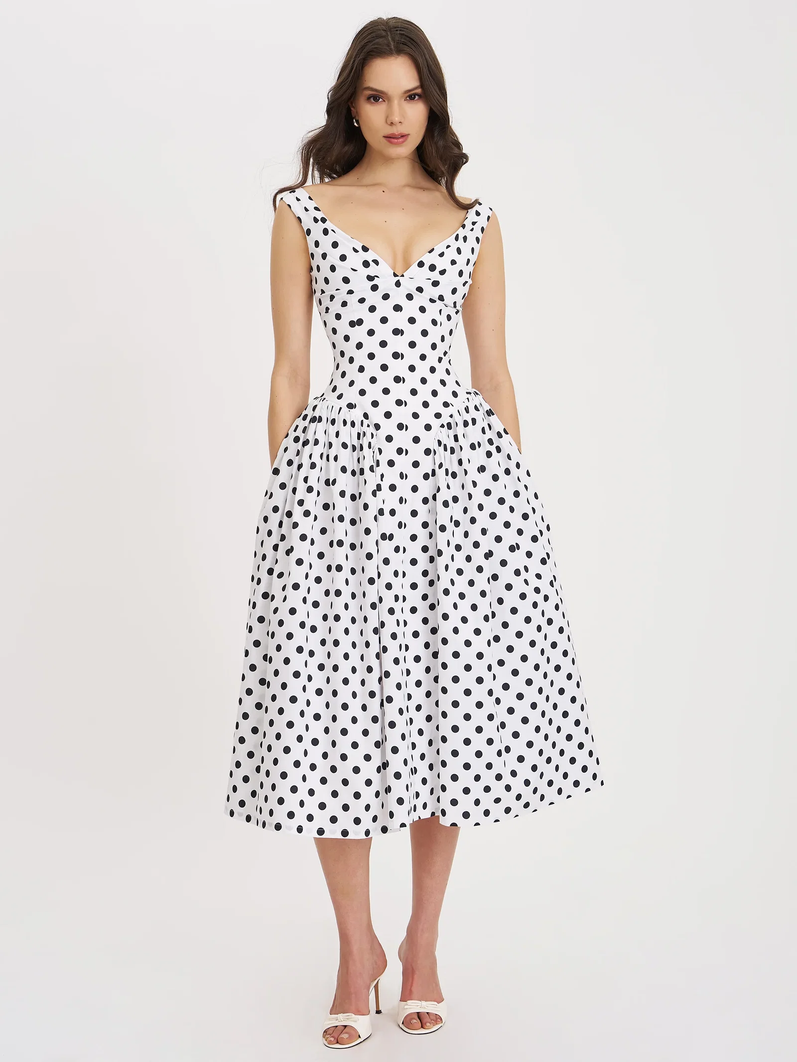 Rahma Polka Dot Cotton Poplin Drop Waist Midi Dress