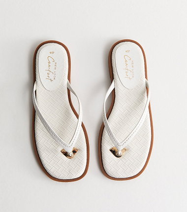 White Crocodile Effect Faux Leather Sandals