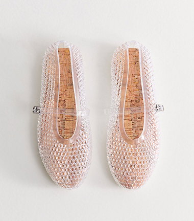 Truffle Clear Lattice Front Strap Jelly Shoes