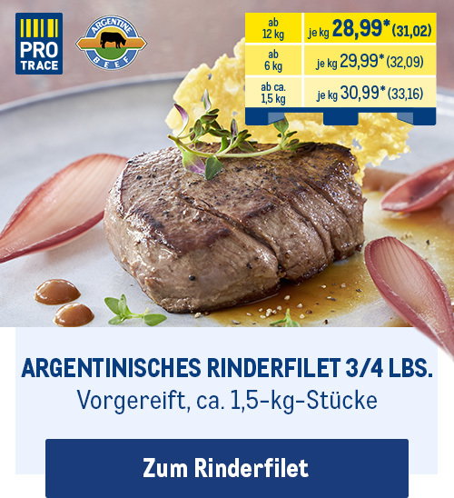 Argentinisches Rinderfilet 3/4 lbs. (vorgereift, ca. 1,5-kg-Stücke) ab 28,99* je kg