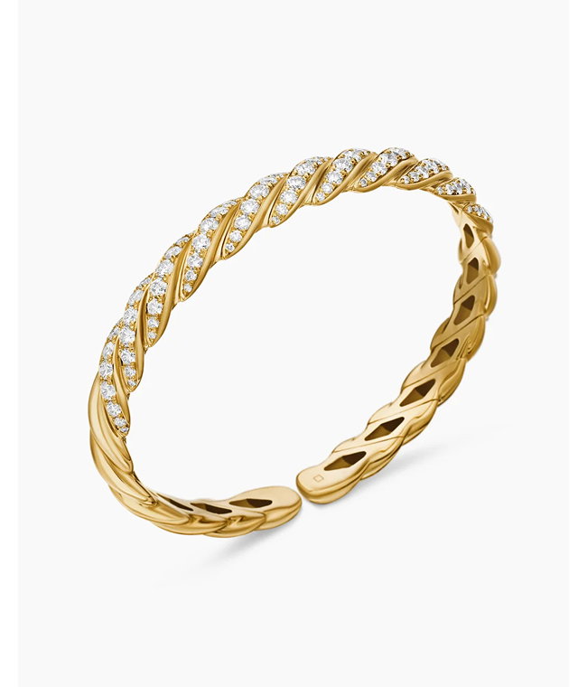 Sculpted Cable Flex Bracelet 18K Yellow Gold with Diamonds, 7.8mm
