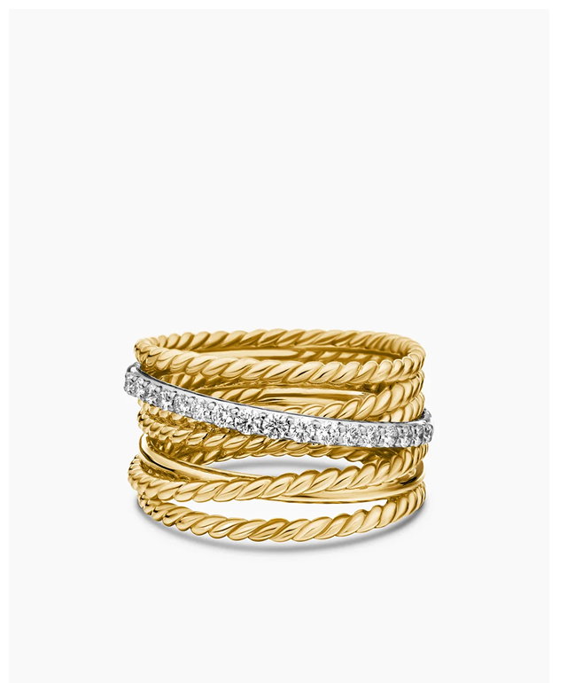 Crossover Ring 18K Yellow Gold with Diamonds, 12mm