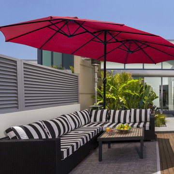 15FT Double Sided Patio Umbrella With Base