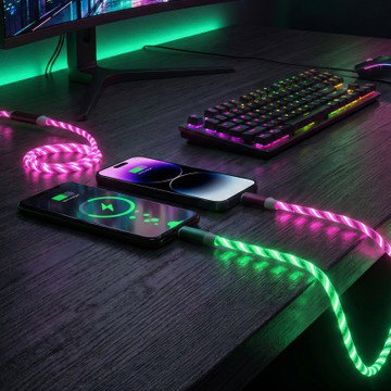 3-in-1 Flowing Luminous LED Fast Charging Cable with USB-C, Lightning, and Micro USB (3.3ft)