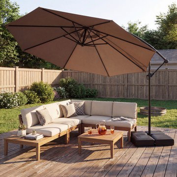 Costway 10 FT Offset Hanging Umbrella with Base Patio Cantilever Umbrella 360° Rotation