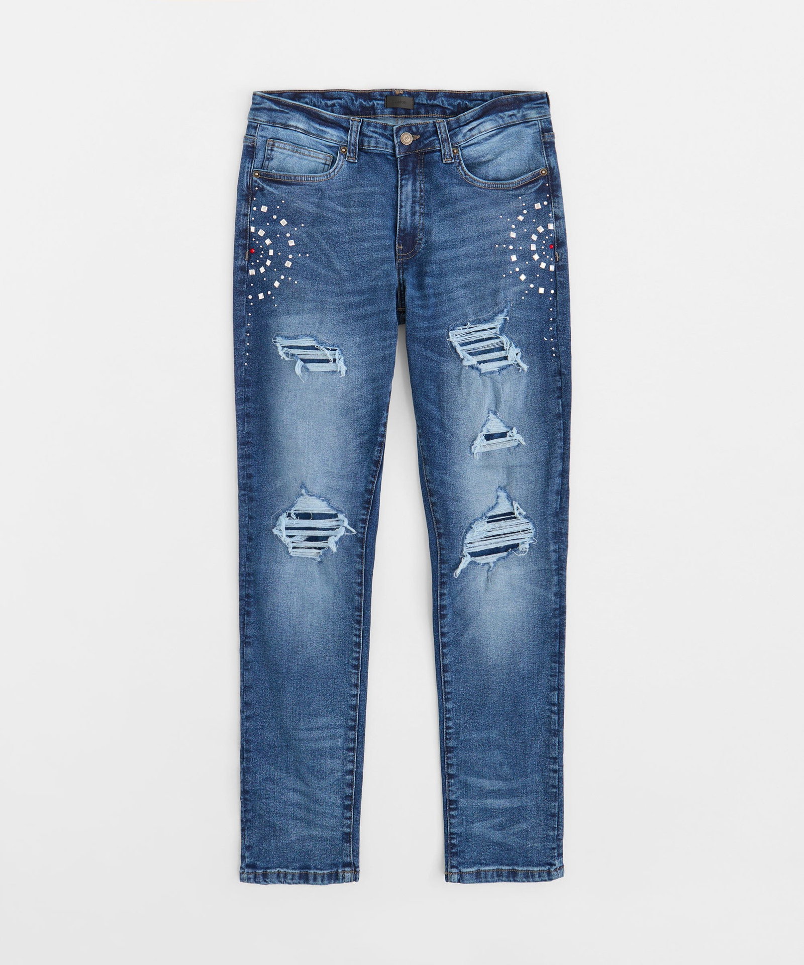 Starburst Studded Denim Pants - Blue - BLUE / 30