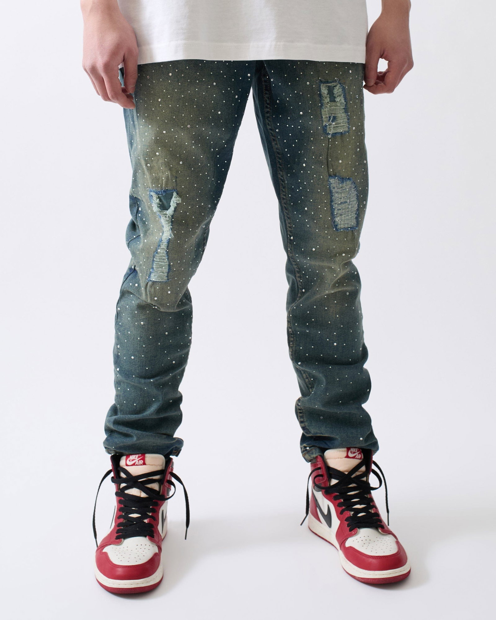 Grinder Rhinestone Denim Jeans - Light Indigo - LIGHT INDIGO / 30