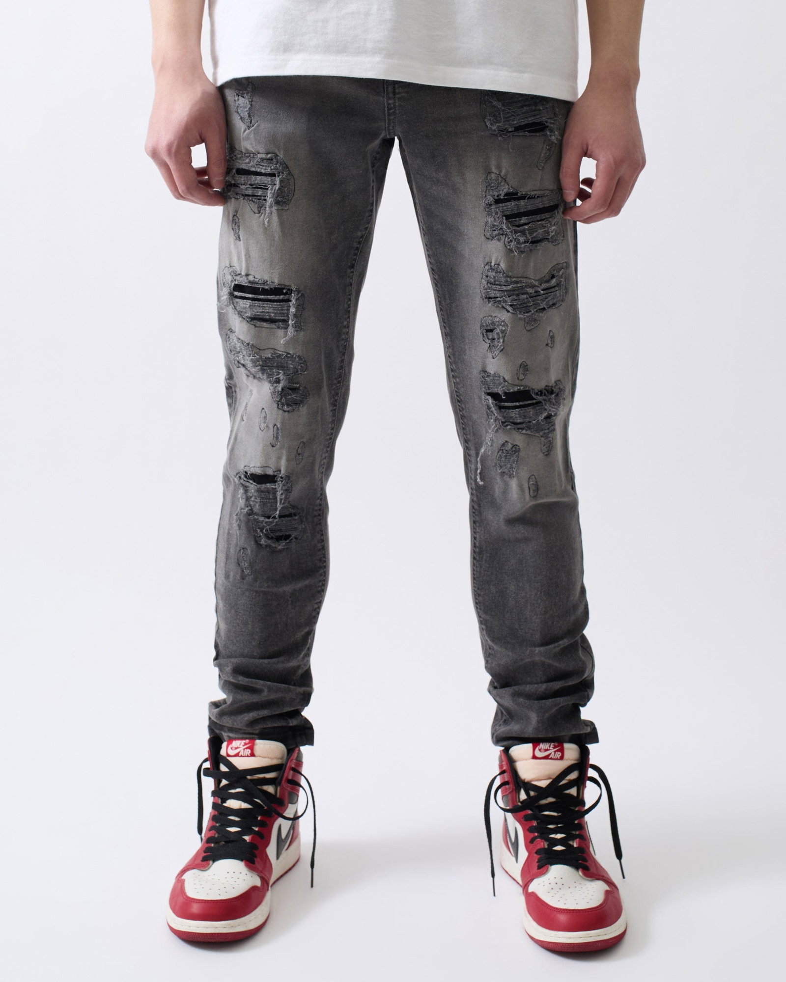 Rip And Repair Washed Jeans - Dark Grey - DARK GREY / 30