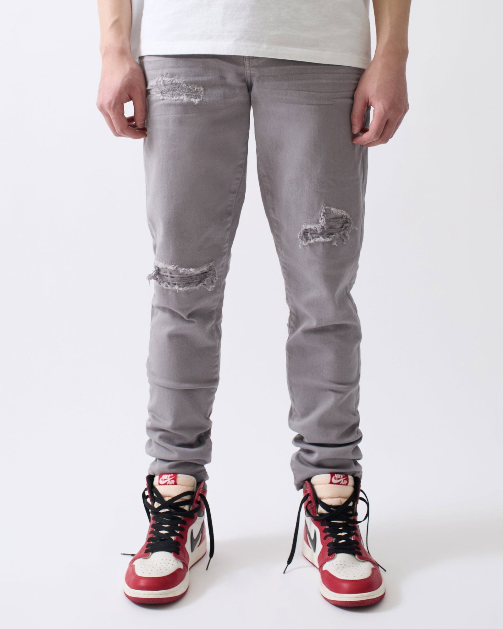 Destroyed Denim Jeans - Grey - GREY / 30
