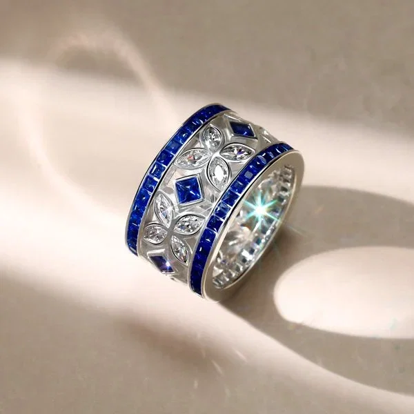 Italo Marquise & Princess Cut Blue Sapphire Eternity Band