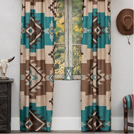 Mocha Turquoise Southwest Lined Drapes