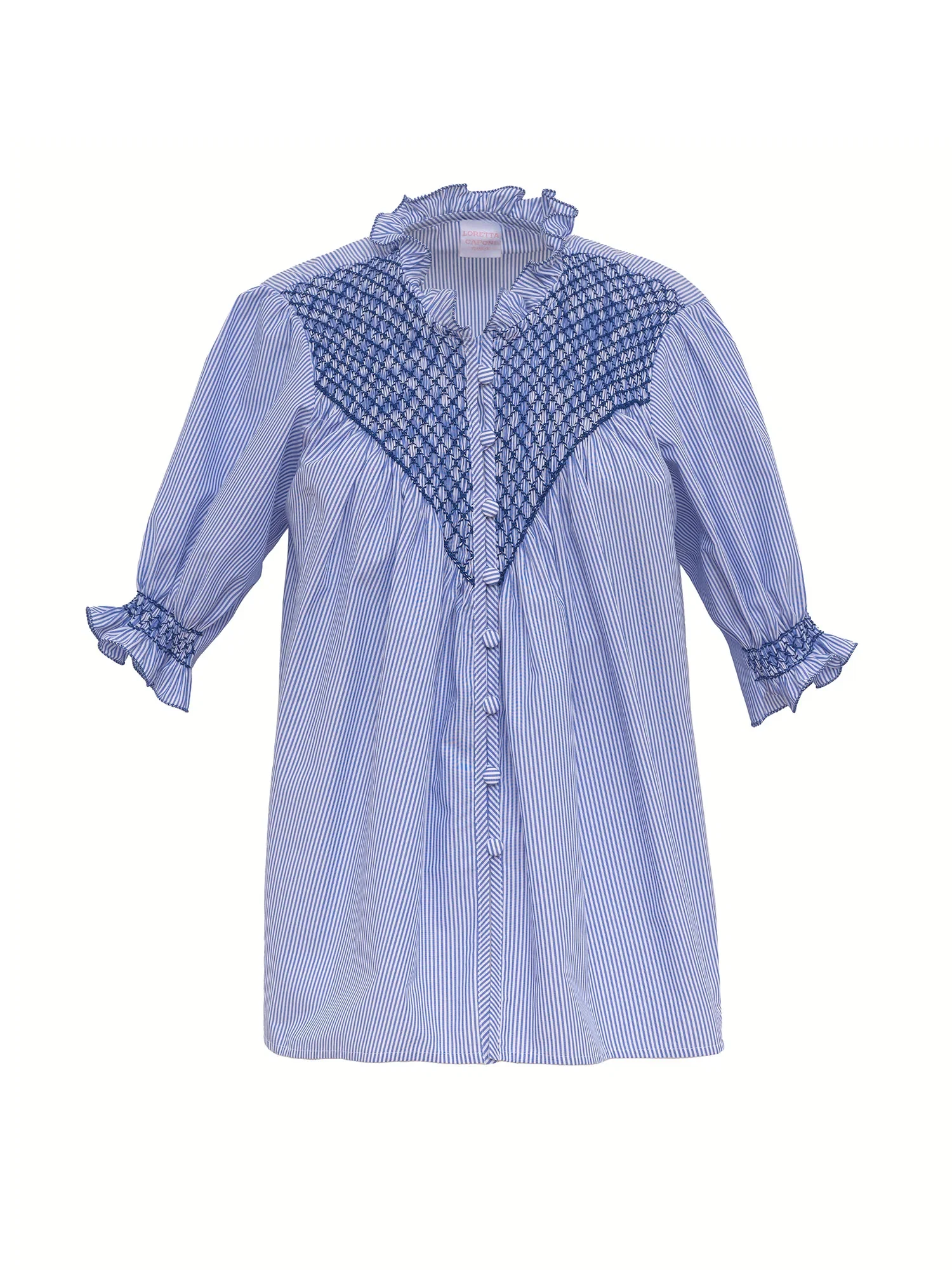 Image of Milvia Smocked Cotton Short-Sleeve Blouse