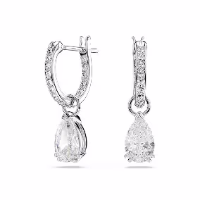 Stilla drop earrings, Pear cut, Round cut, White, Rhodium plated